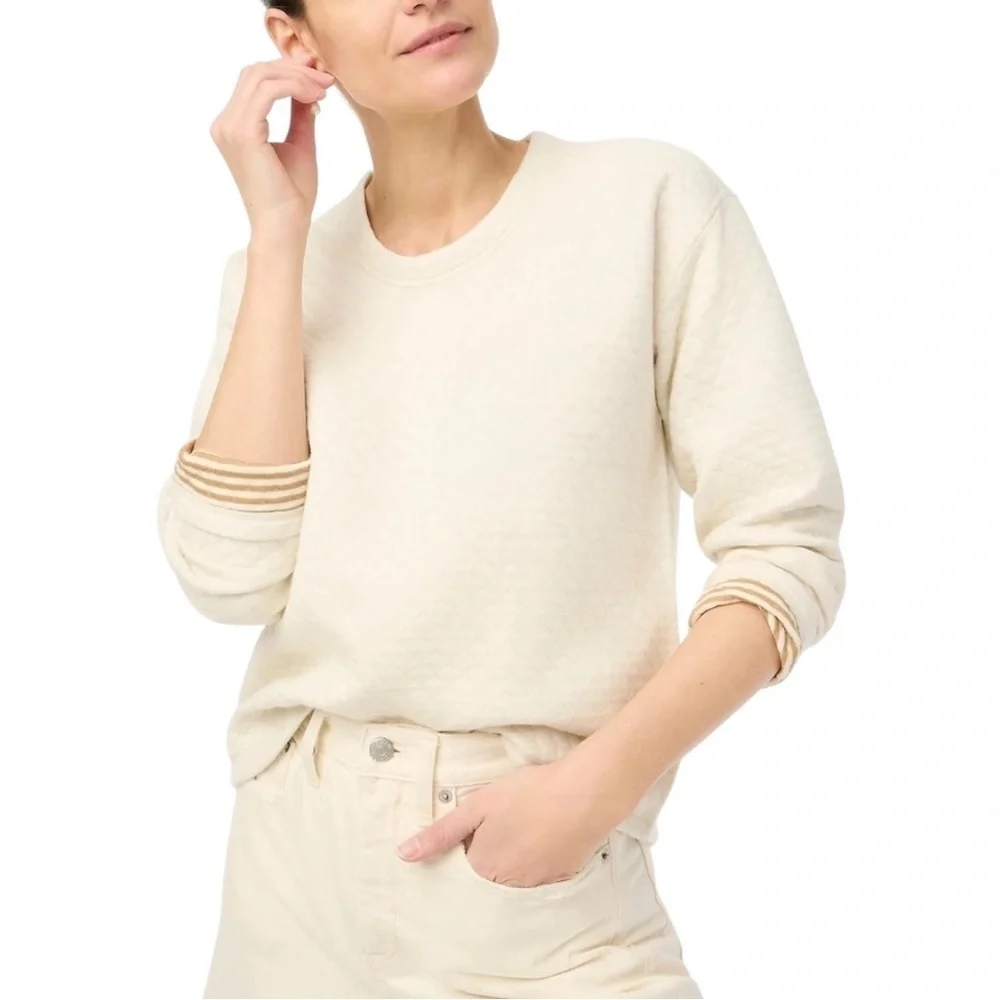 J. Crew - Beige and Cream Preppy Striped Reversible Quilted Pullover Sz M